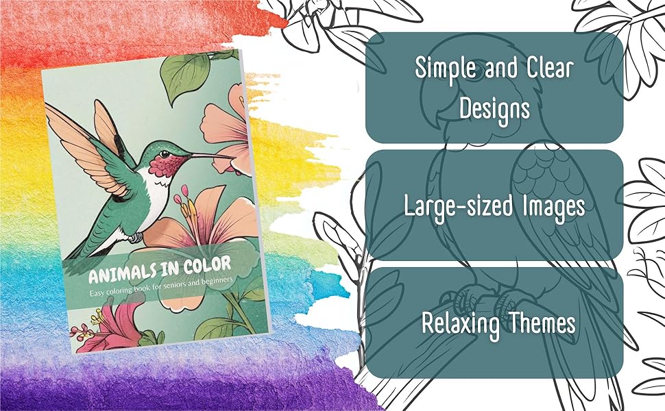 Animals in Color - Easy coloring book for seniors and beginners: Designed for Easy Coloring Fun for Beginners, Seniors, Dementia, Alzheimer’s and Parkinson's Patients